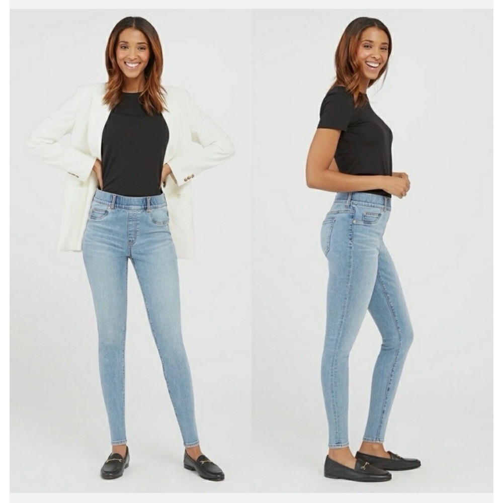 Spanx Skinny Jean Jegging Light Wash Vintage Women's size Medium Petite Pull On